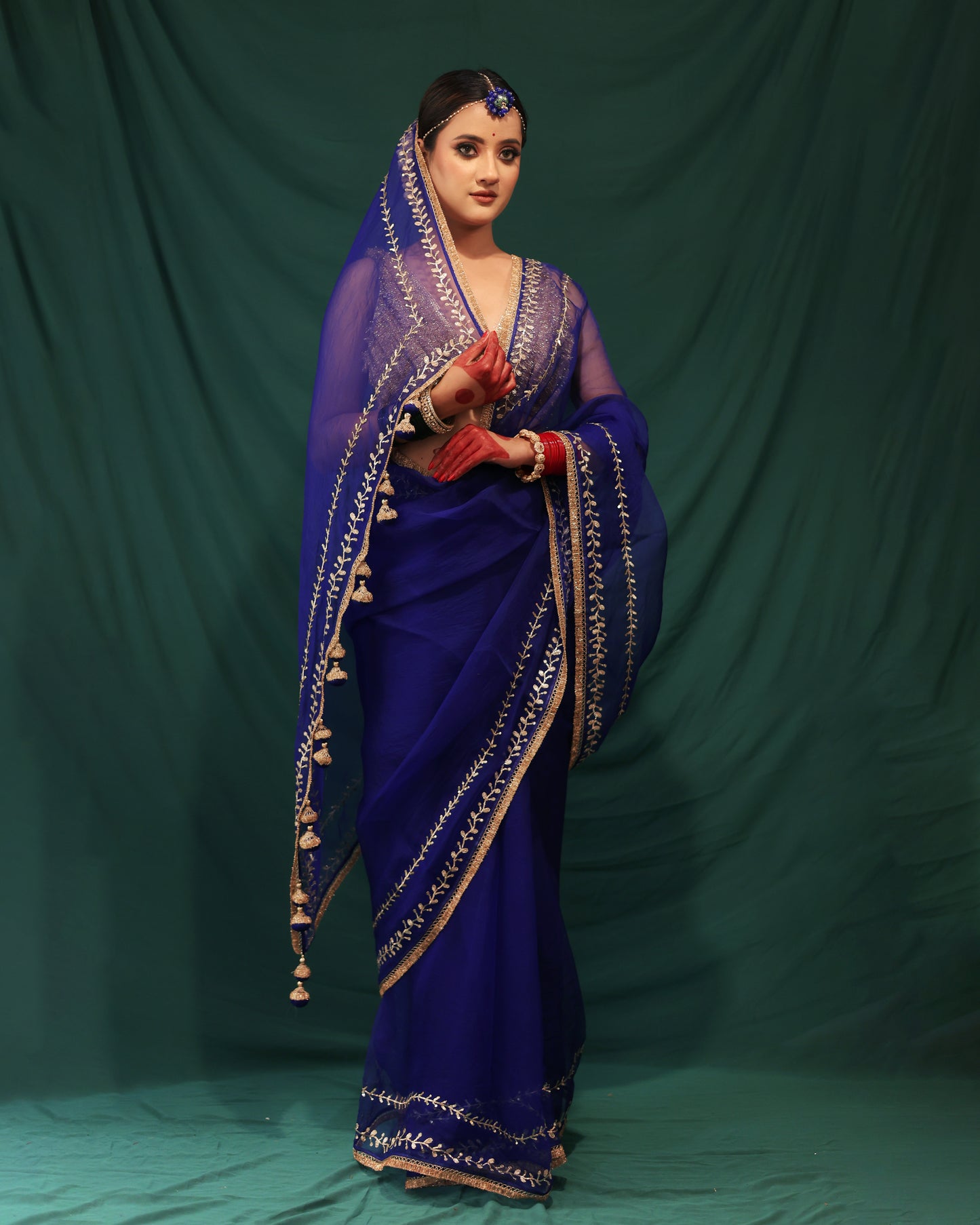 ROYAL BLUE ORGANZA SAREE - JHAROKHA
