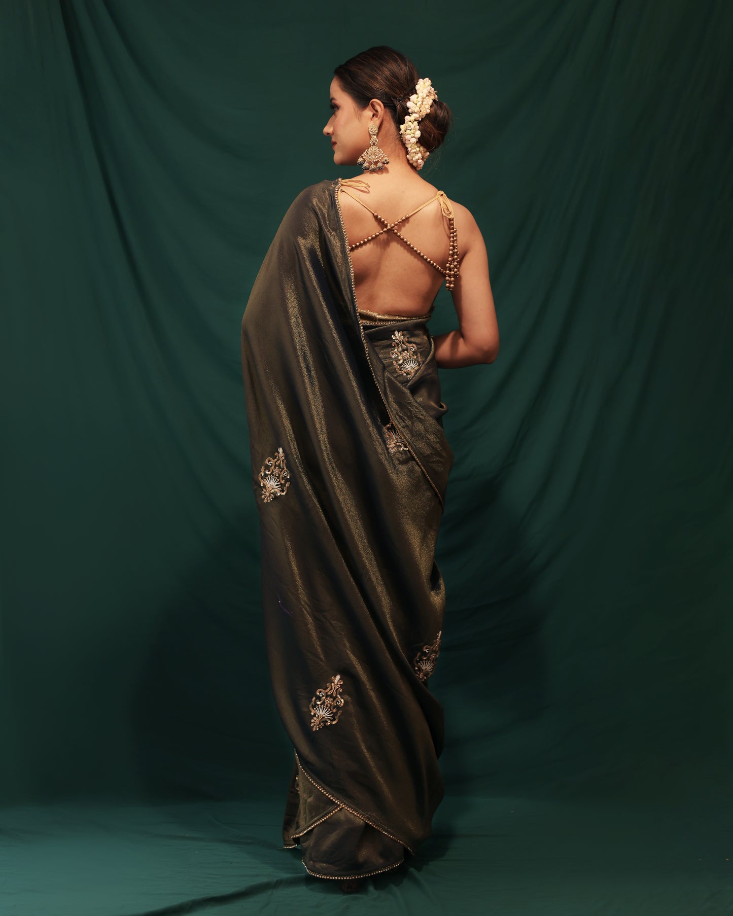 NAVY BLUE SHIMMER GEORGETTE SAREE - JHAROKHA