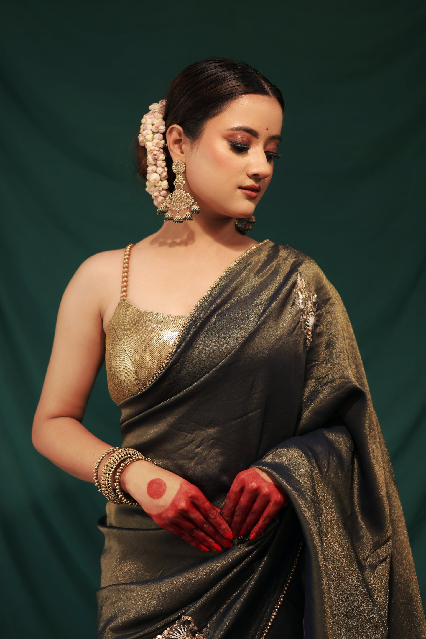 NAVY BLUE SHIMMER GEORGETTE SAREE - JHAROKHA