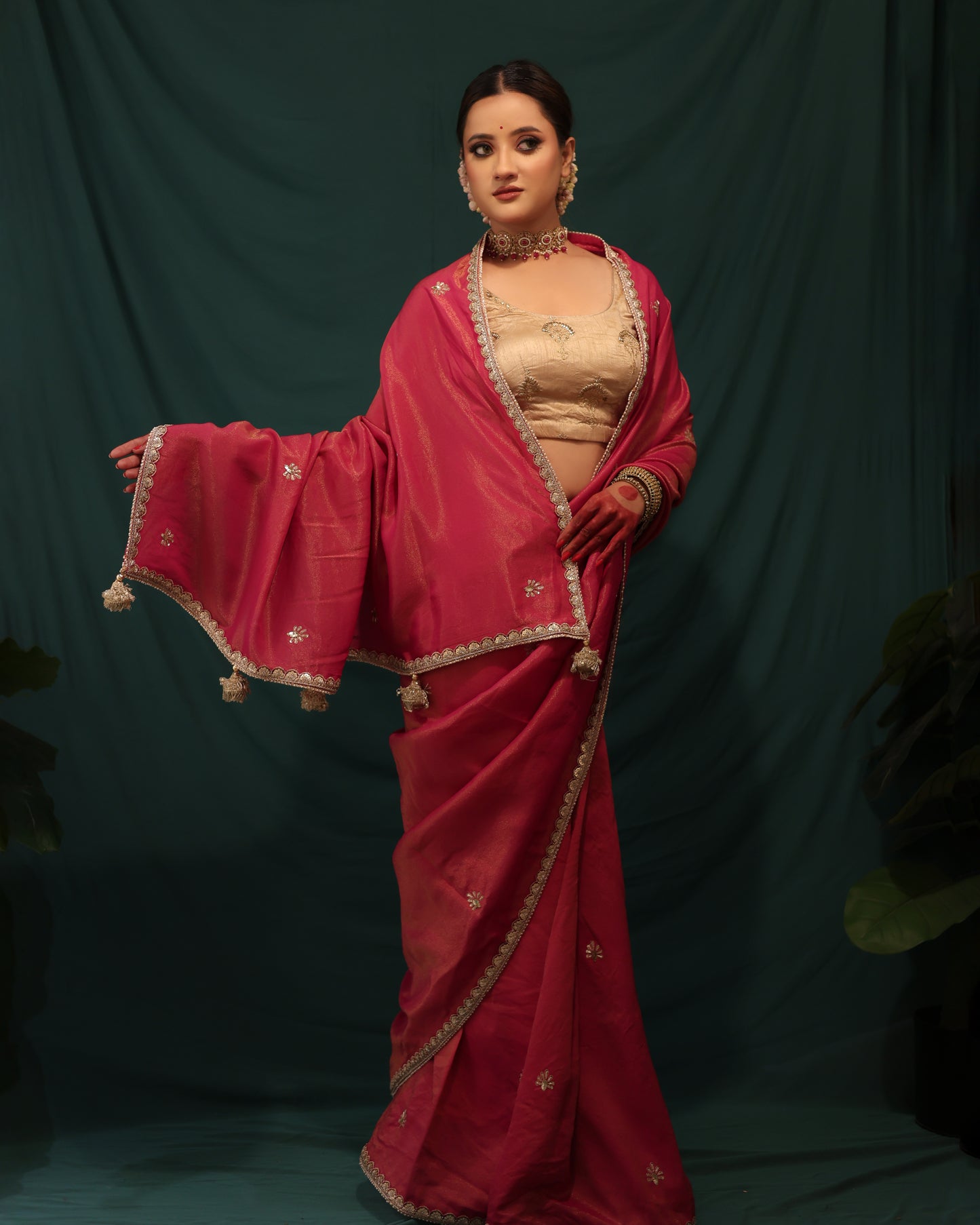 PINK SHIMMER GEORGETTE SAREE - JHAROKHA