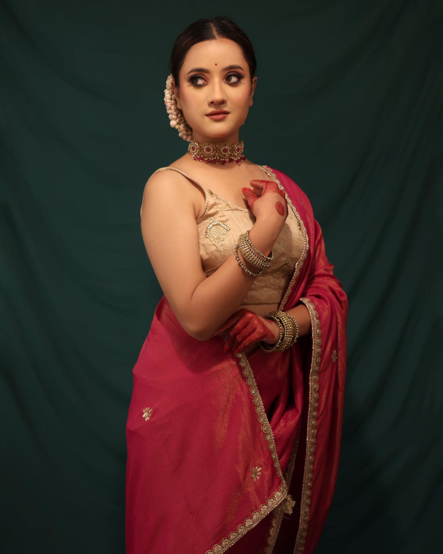 PINK SHIMMER GEORGETTE SAREE - JHAROKHA