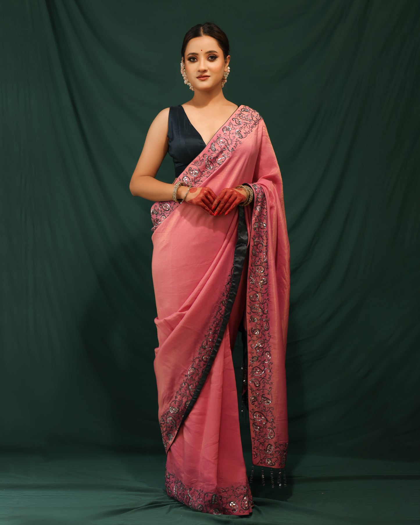 DUST PINK AND BLUE SHIMMER GEORGETTE SAREE - JHAROKHA