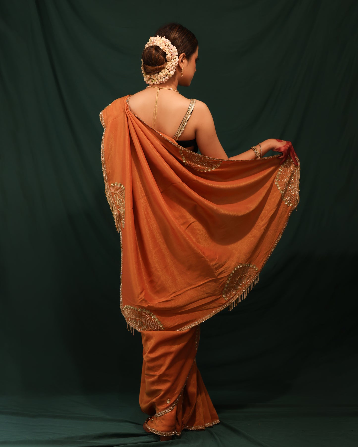 RUST ORANGE SHIMMER GEORGETTE SAREE - JHAROKHA