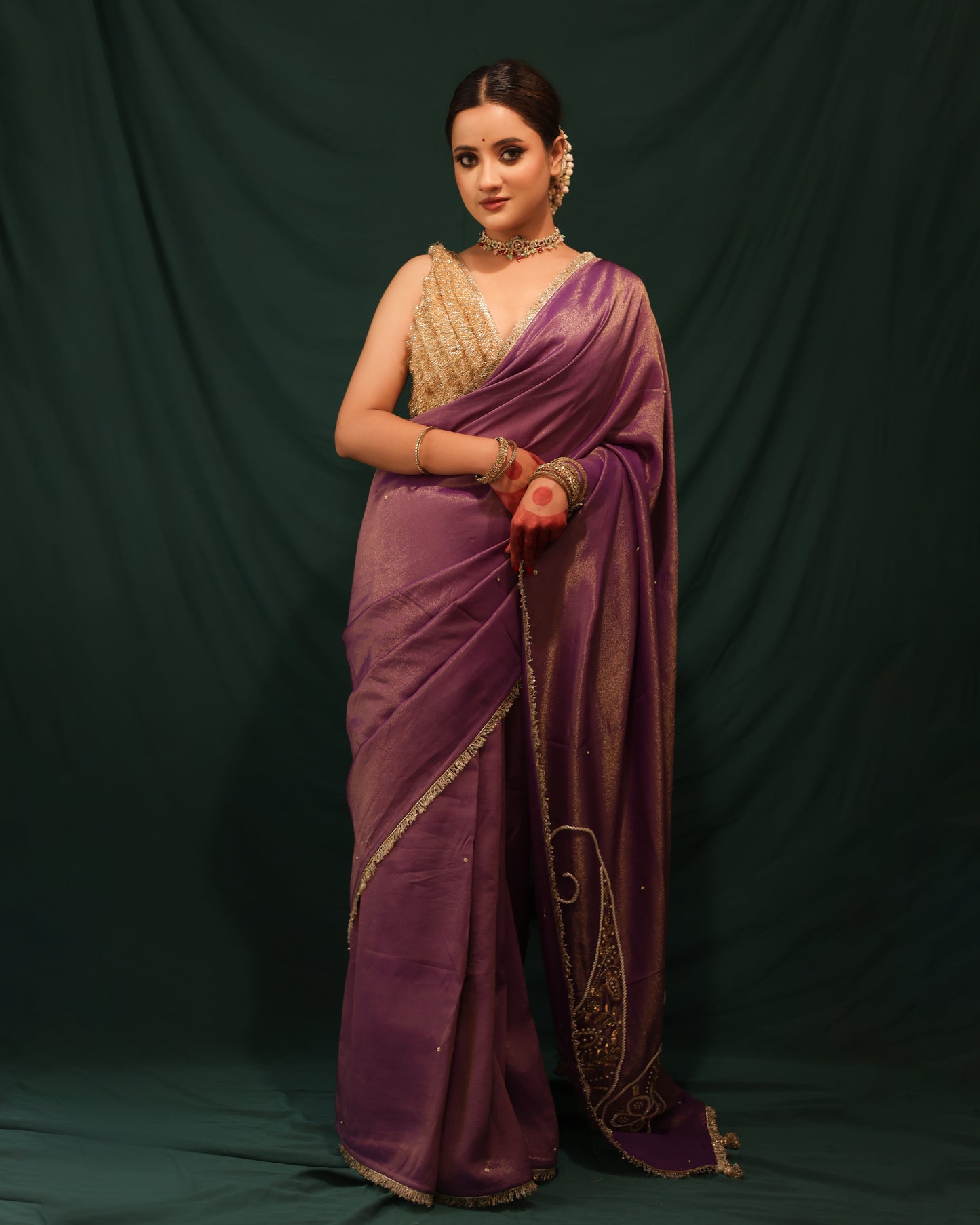 PURPLE SHIMMER GEORGETTE ORGANZA SAREE - JHAROKHA