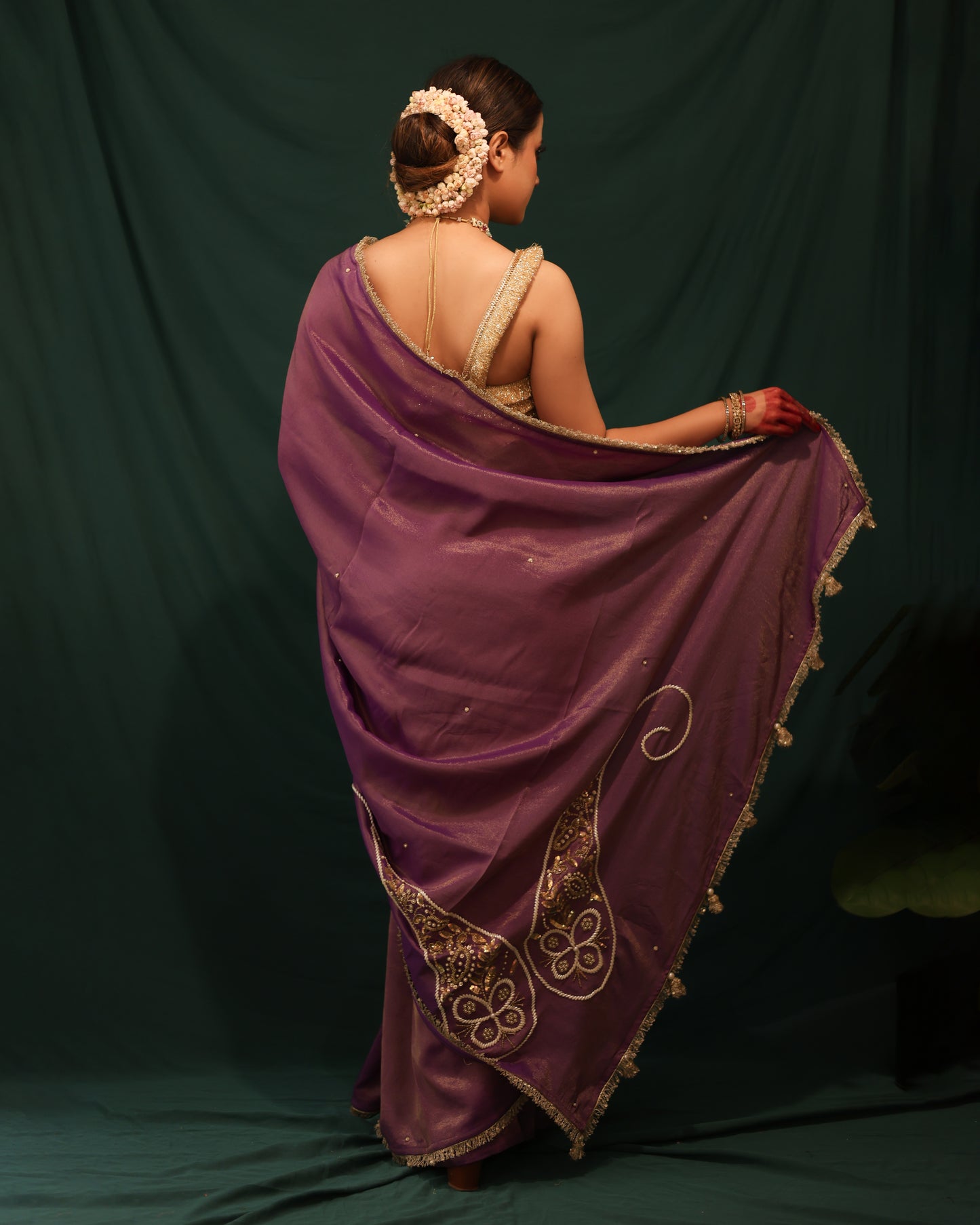 PURPLE SHIMMER GEORGETTE ORGANZA SAREE - JHAROKHA