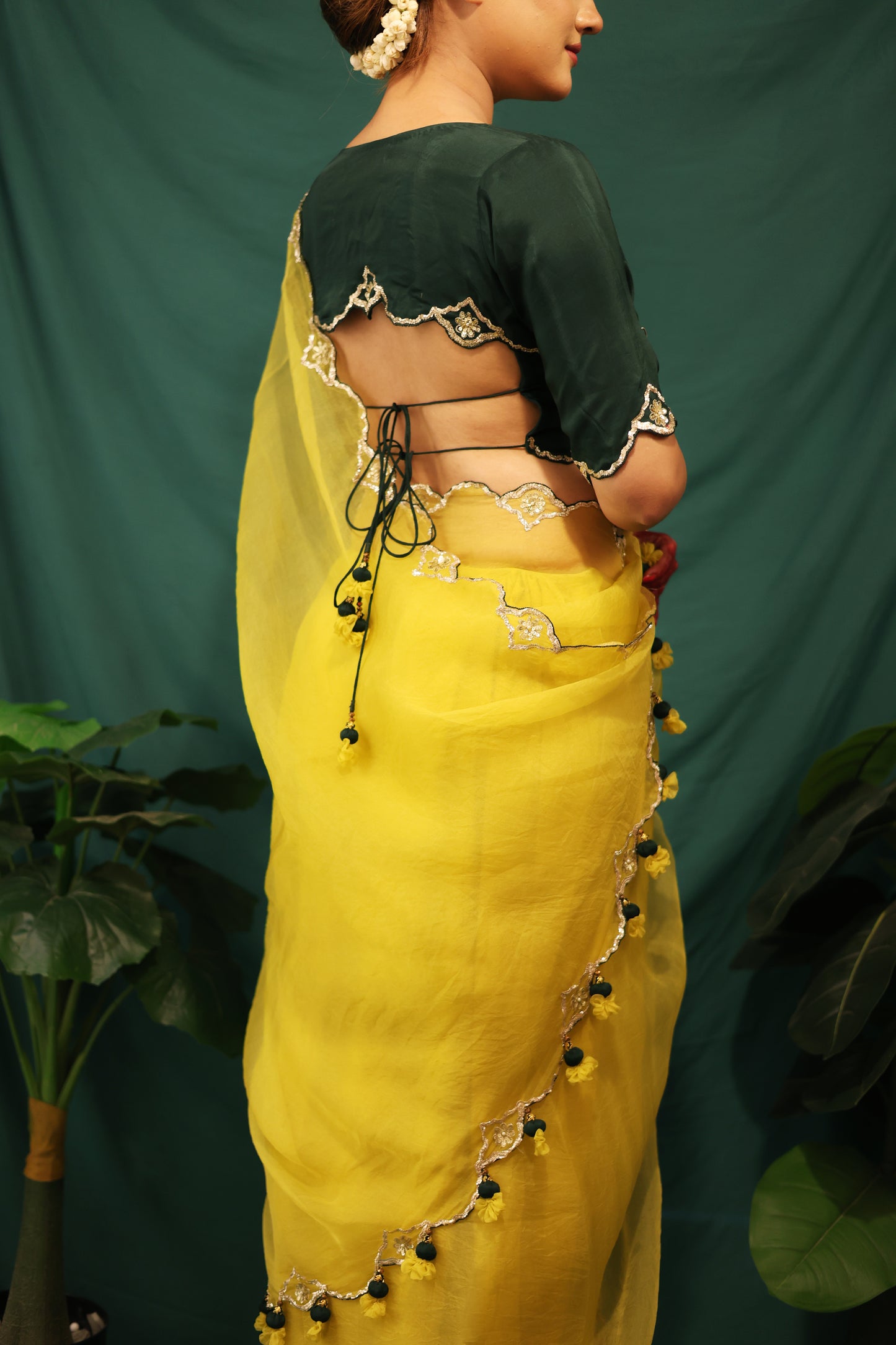 LIME GREEN AND BOTTLE GREEN SAREE - JHAROKHA